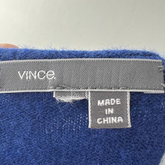 VINCE Blue Gray Black Sweater Wool Knit Round Neck Drop Shoulder Size X-Small XS - Picture 8 of 10